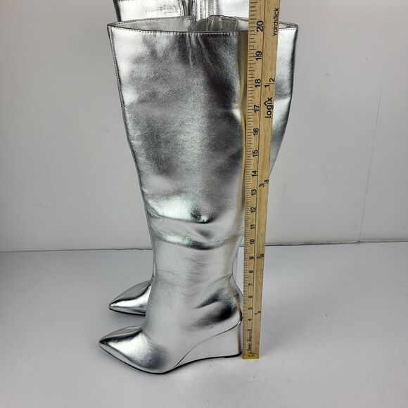 Open Edit Erik Knee High Wedge Boots Silver Metallic Cosmic Size 8M - Picture 7 of 15